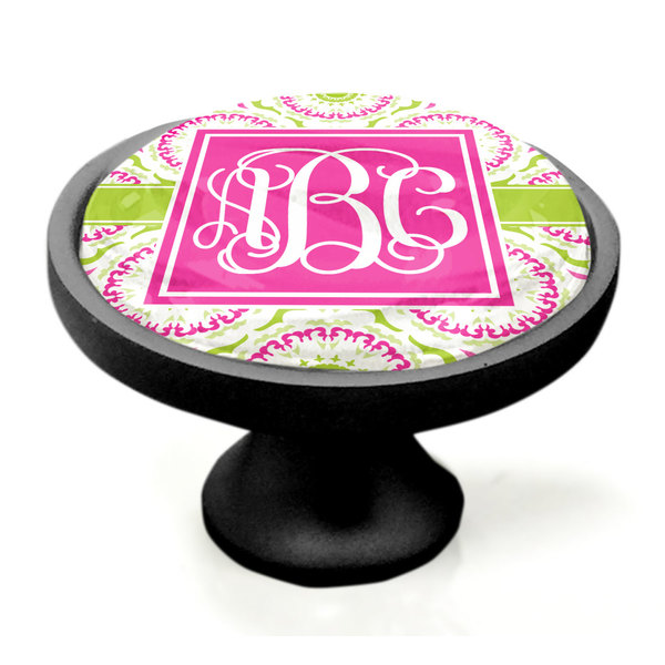 Pink & Green Suzani Black Custom Cabinet Knob (Side)