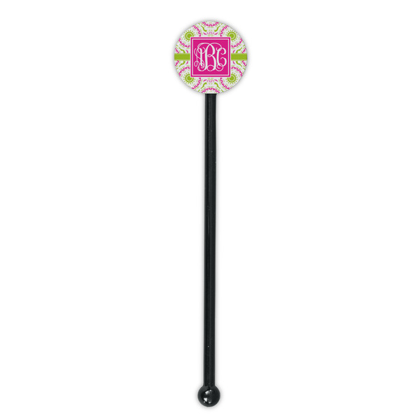 Pink & Green Suzani Black Plastic 5.5" Stir Stick - Round - Single Stick