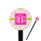 Pink & Green Suzani 7" Round Plastic Stir Sticks - Black - Single Sided (Personalized)