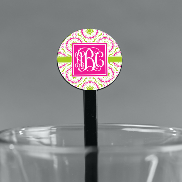 Pink & Green Suzani Black Plastic 7" Stir Stick - Round - Main