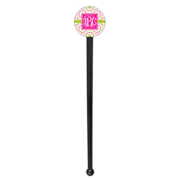 Pink & Green Suzani Black Plastic 7" Stir Stick - Round - Single Stick