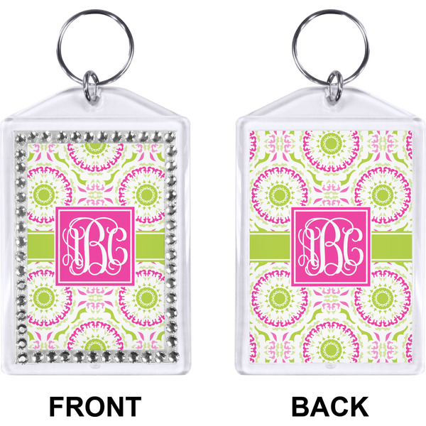 Pink & Green Suzani Bling Keychain (Front + Back)