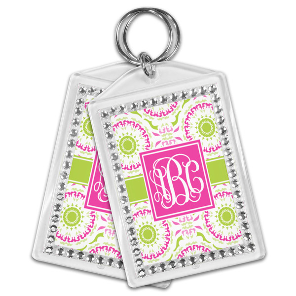 Pink & Green Suzani Bling Keychain - MAIN