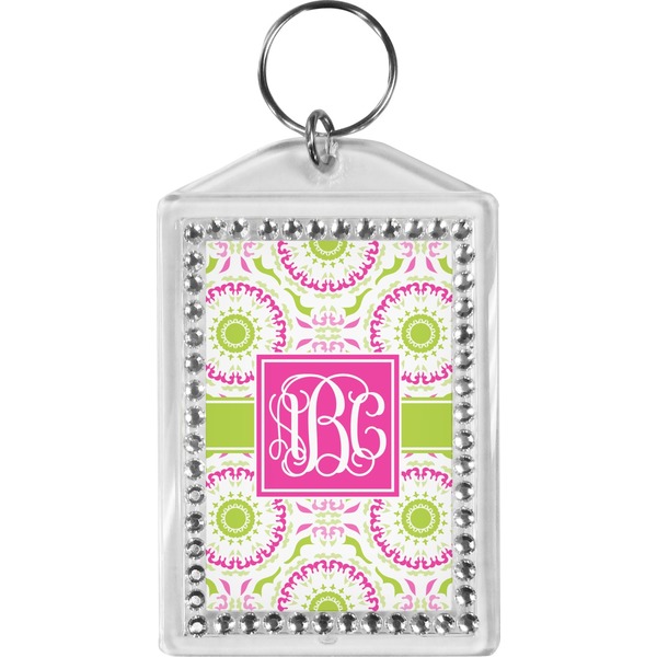 Custom Pink & Green Suzani Bling Keychain (Personalized)