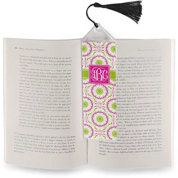 Pink & Green Suzani Bookmark with tassel - In book