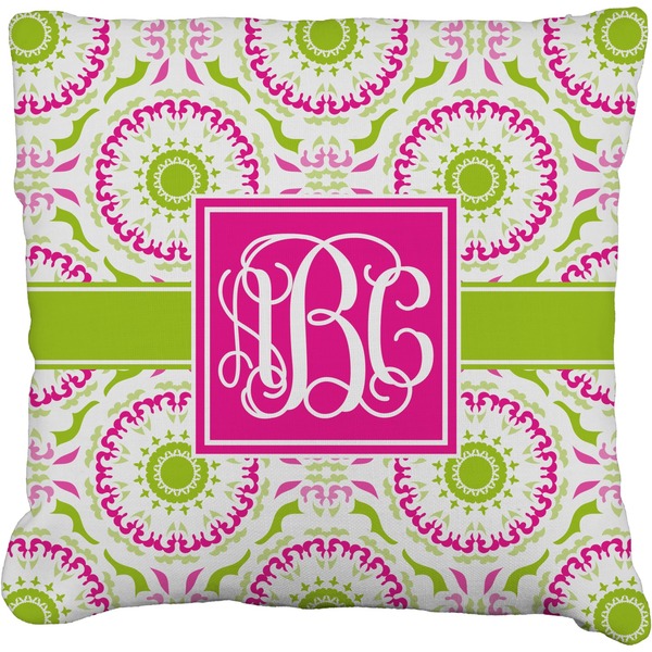 Custom Pink & Green Suzani Faux-Linen Throw Pillow 16" (Personalized)