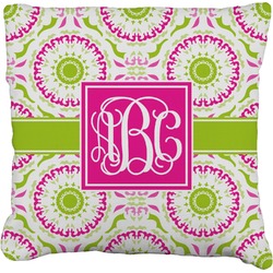 Pink & Green Suzani Faux-Linen Throw Pillow 18" (Personalized)