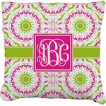 Pink & Green Suzani Faux-Linen Throw Pillow 20" (Personalized)