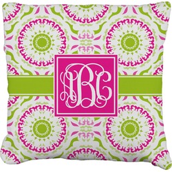 Pink & Green Suzani Faux-Linen Throw Pillow 20" (Personalized)