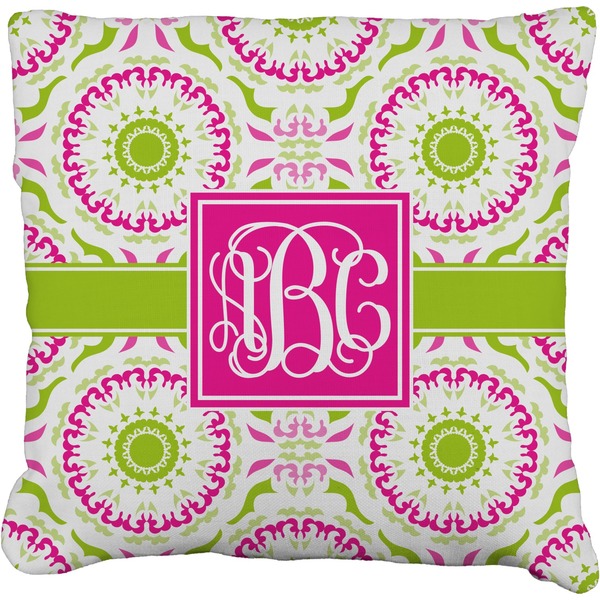 Custom Pink & Green Suzani Faux-Linen Throw Pillow 20" (Personalized)