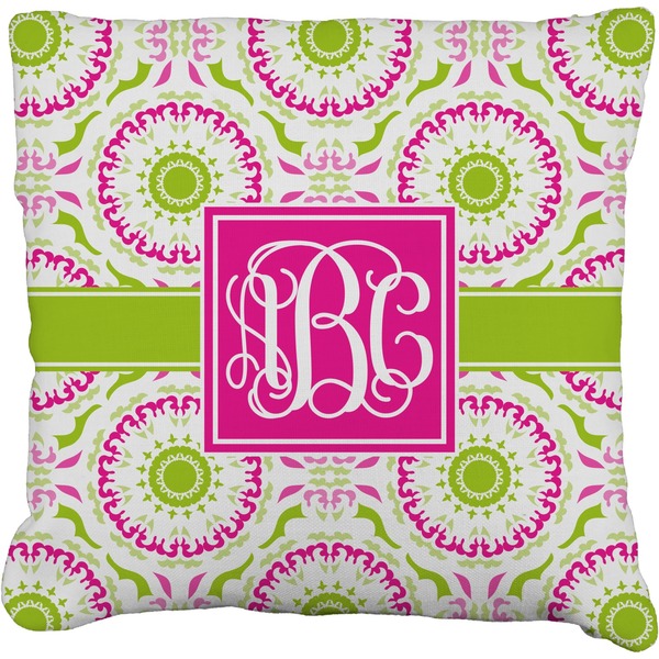 Custom Pink & Green Suzani Faux-Linen Throw Pillow 26" (Personalized)