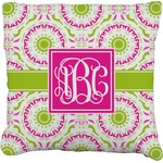 Pink & Green Suzani Faux-Linen Throw Pillow (Personalized)