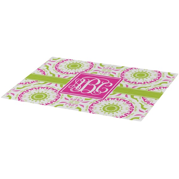 Pink & Green Suzani Burlap Placemat (Angle View)