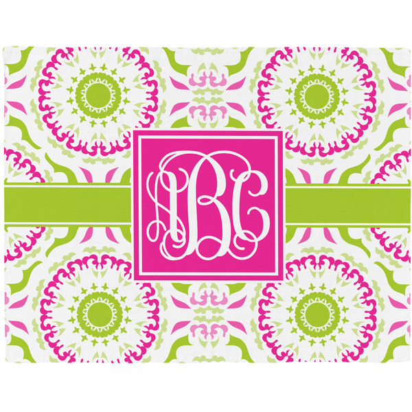 Custom Pink & Green Suzani Woven Fabric Placemat - Twill w/ Monogram