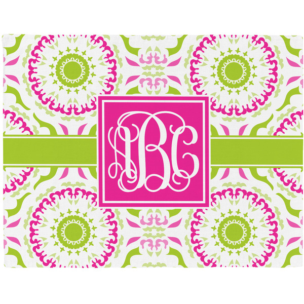 Custom Pink & Green Suzani Woven Fabric Placemat - Twill w/ Monogram