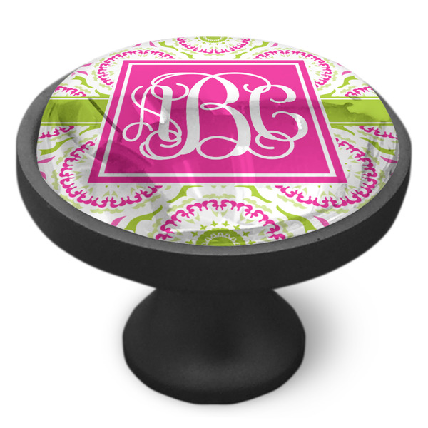 Pink & Green Suzani Cabinet Knob - Black - Side