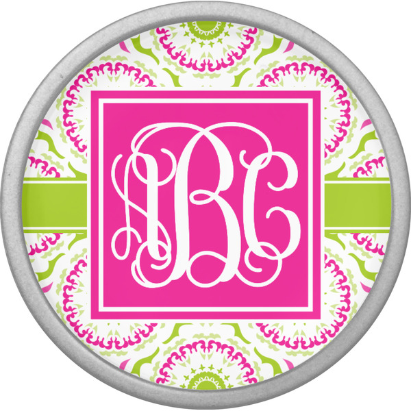 Pink & Green Suzani Cabinet Knob - Nickel - Front