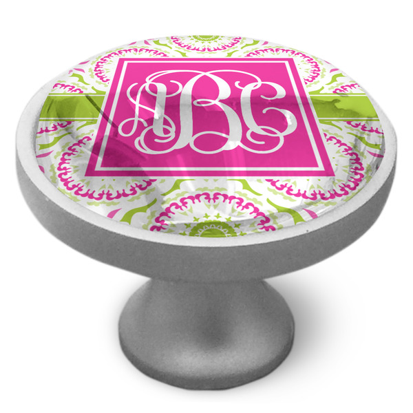 Pink & Green Suzani Cabinet Knob - Nickel - Side