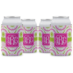 Pink & Green Suzani Can Cooler (12 oz) - Set of 4 w/ Monogram