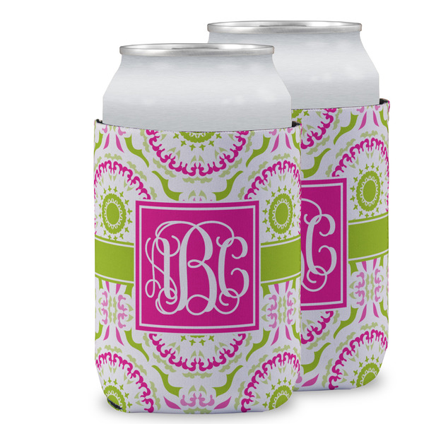 Custom Pink & Green Suzani Can Cooler (12 oz) w/ Monogram