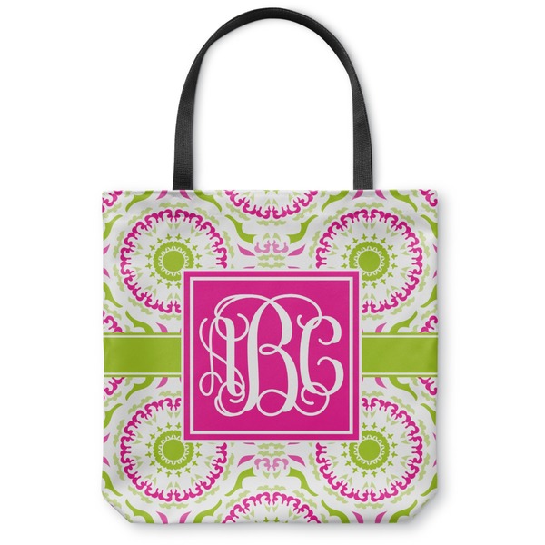 Custom Pink & Green Suzani Canvas Tote Bag - Large - 18"x18" (Personalized)