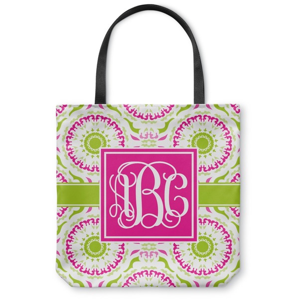Custom Pink & Green Suzani Canvas Tote Bag - Small - 13"x13" (Personalized)