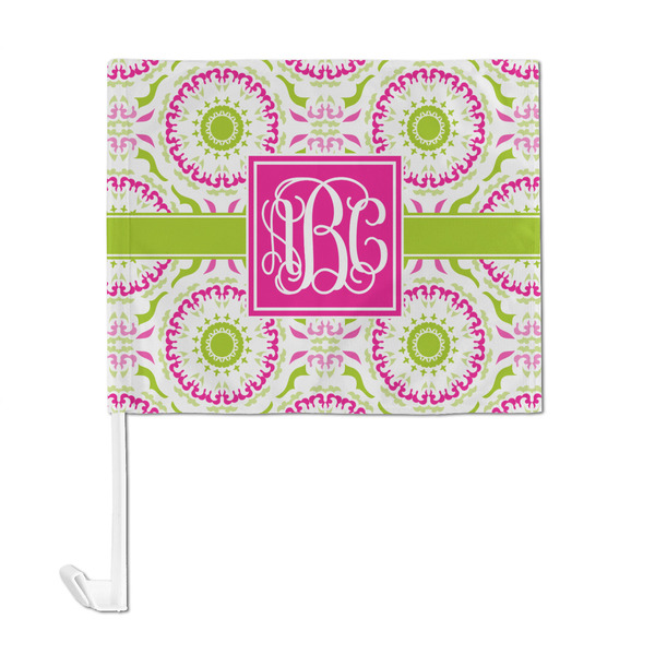 Pink & Green Suzani Car Flag - Large - FRONT