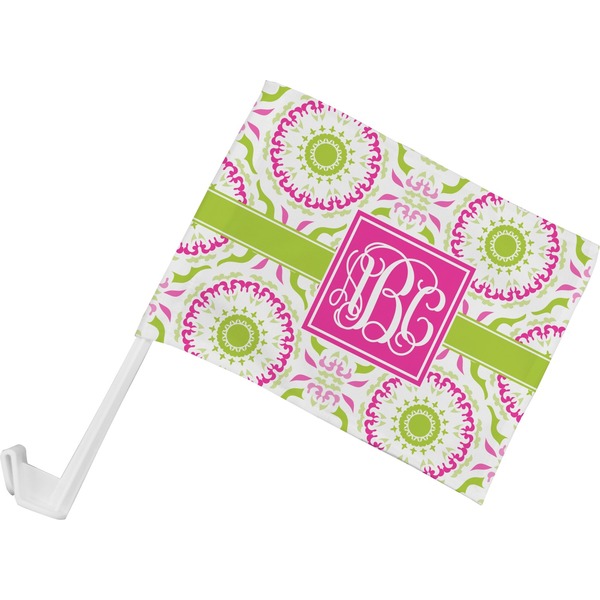Custom Pink & Green Suzani Car Flag - Small w/ Monogram