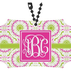 Pink & Green Suzani Rear View Mirror Ornament (Personalized)