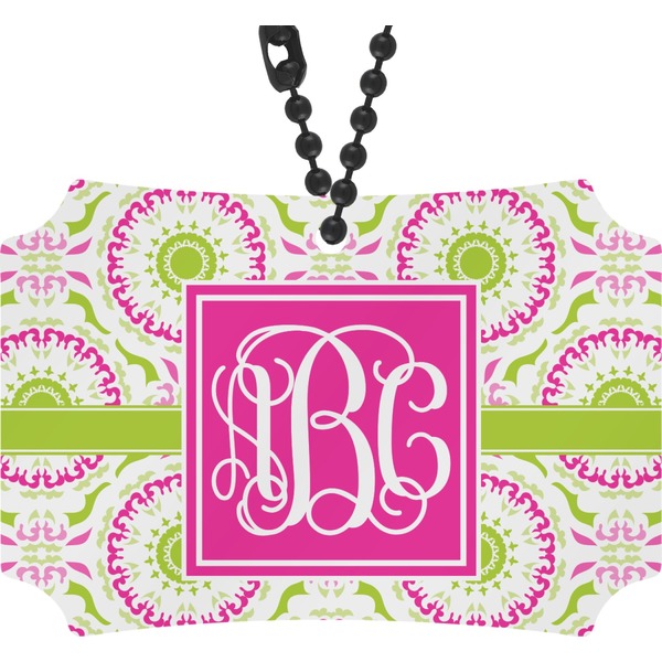 Custom Pink & Green Suzani Rear View Mirror Ornament (Personalized)