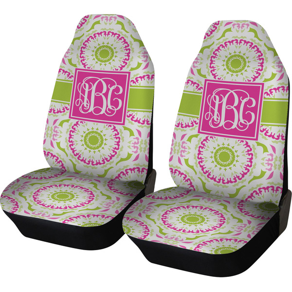 Custom Pink & Green Suzani Car Seat Covers (Set of Two) (Personalized)