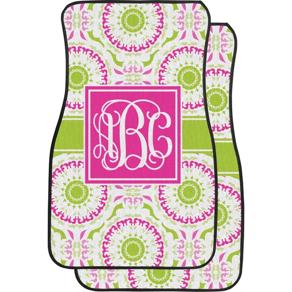 Custom Pink & Green Suzani Car Floor Mats (Front Seat) (Personalized)