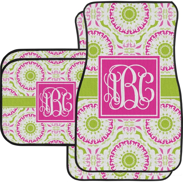 Custom Pink & Green Suzani Car Floor Mats Set - 2 Front & 2 Back (Personalized)