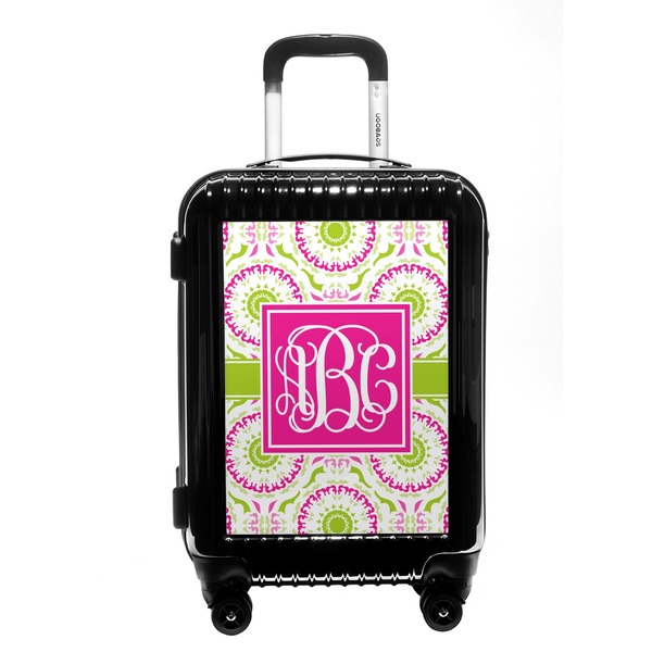 Custom Pink & Green Suzani Carry On Hard Shell Suitcase (Personalized)
