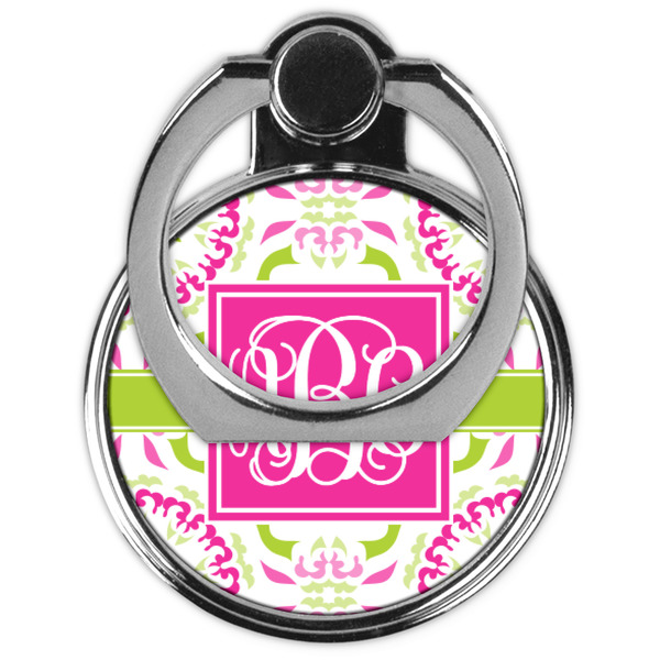 Pink & Green Suzani Cell Phone Ring Stand & Holder - Front (Collapsed)