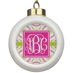 Pink & Green Suzani Ceramic Ball Ornament (Personalized)
