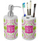 Pink & Green Suzani Ceramic Bathroom Accessories Set (Personalized)