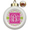 Pink & Green Suzani Ceramic Christmas Ornament - Poinsettias (Front View)