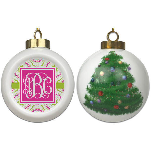 Pink & Green Suzani Ceramic Christmas Ornament - X-Mas Tree (APPROVAL)