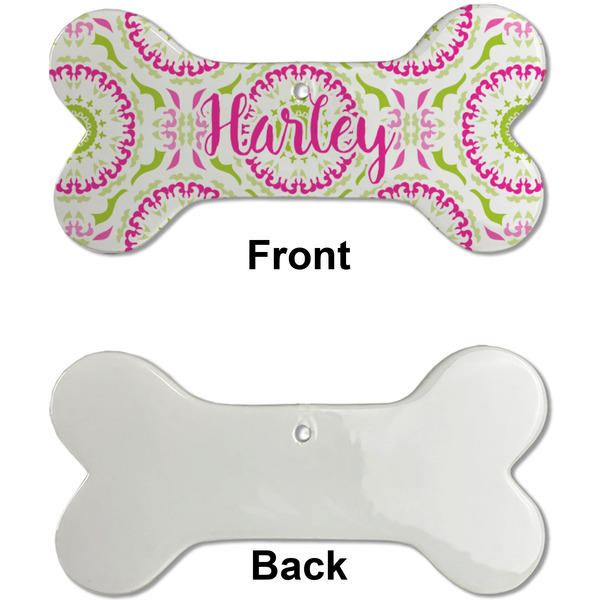 Pink & Green Suzani Ceramic Flat Ornament - Bone Front & Back Single Print (APPROVAL)