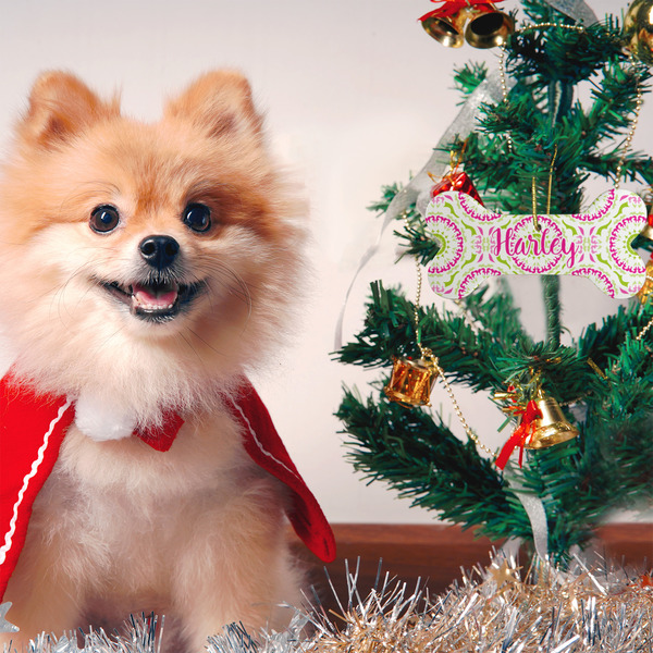 Pink & Green Suzani Ceramic Flat Ornament - Bone (LIFESTYLE)