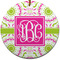 Pink & Green Suzani Ceramic Flat Ornament - Circle (Front)