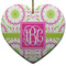 Pink & Green Suzani Ceramic Flat Ornament - Heart (Front)