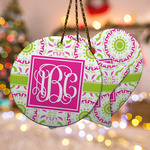 Pink & Green Suzani Ceramic Ornament w/ Monogram