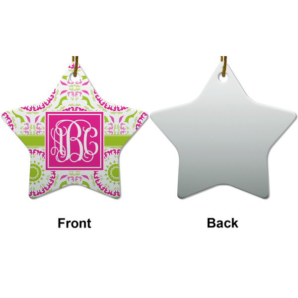 Pink & Green Suzani Ceramic Flat Ornament - Star Front & Back (APPROVAL)