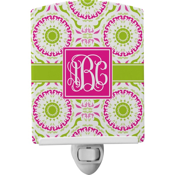 Custom Pink & Green Suzani Ceramic Night Light (Personalized)
