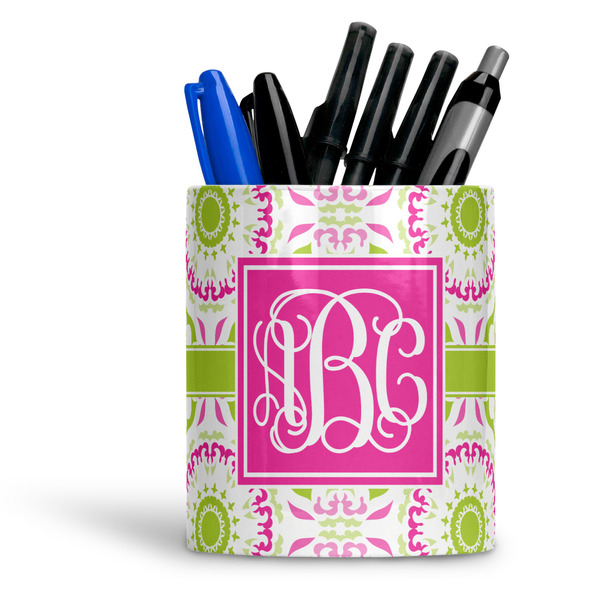 Custom Pink & Green Suzani Ceramic Pen Holder