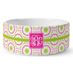 Pink & Green Suzani Ceramic Dog Bowl - Medium (Personalized)
