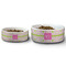 Pink & Green Suzani Ceramic Dog Bowls - Size Comparison
