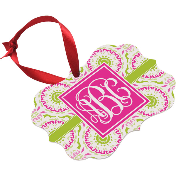 Pink & Green Suzani Christmas Ornament (Angle View)